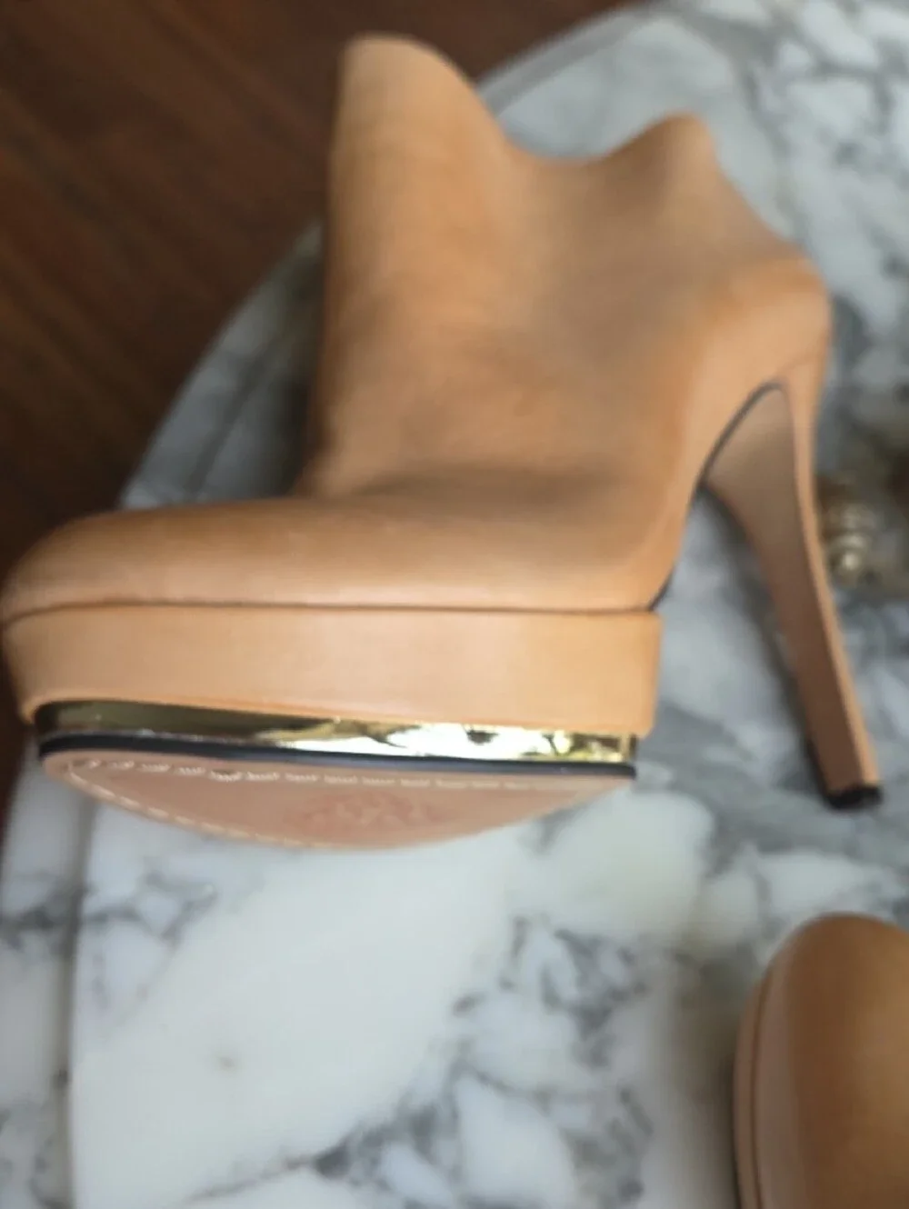 Vince Camuto Camel/Tan Leather High Heel Ankle Booties with Side Zip